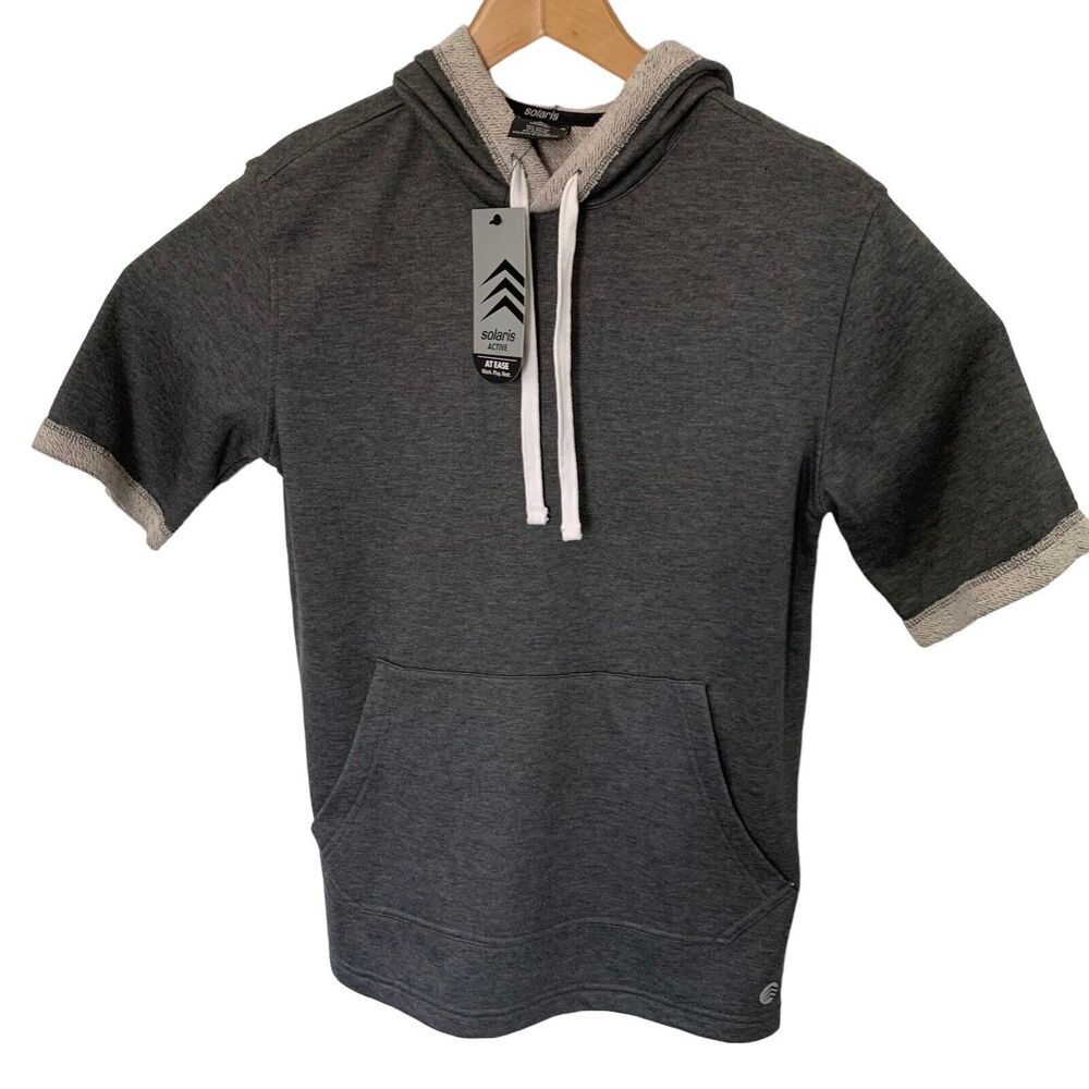 Solaris Mens S French Terry Short-Sleeve Hoodie Sweatshirt Charcoal NEW
